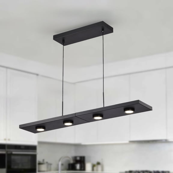 LED Linear Pendant Light, 4-Light 20W Black Hanging Ceiling Fixture, 4000K Neutral White, Modern Kitchen Island Lighting