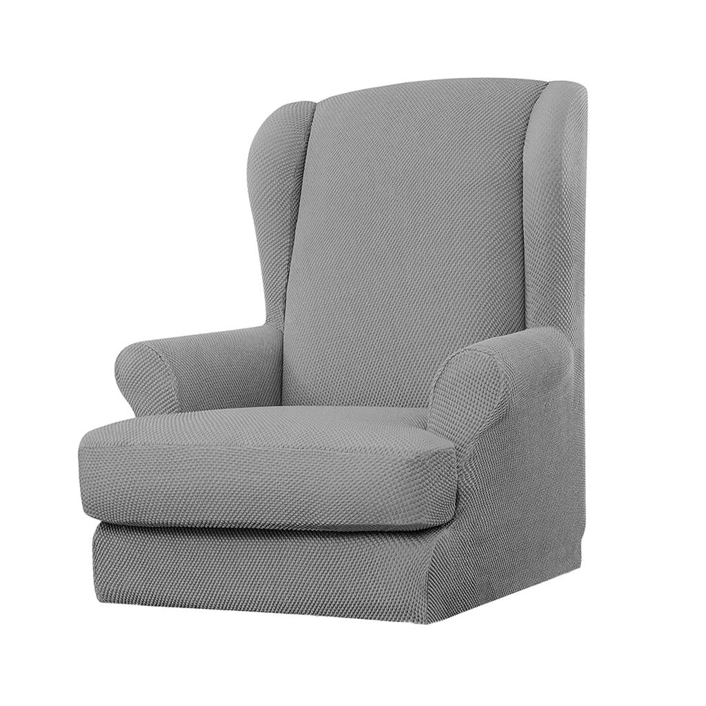 Enova Home Light Grey Stretch Jacquard SpandexT-Cushion Wing Chair Slipcover 