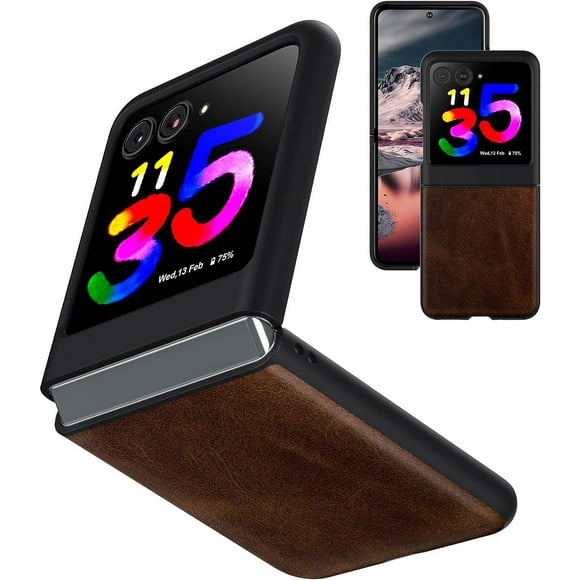 for Moto Razr Plus 2023 Case, Moto Razr + 2023 Leather Case, Slim Folio Flip Cover PU Leather Hard PC Plastic