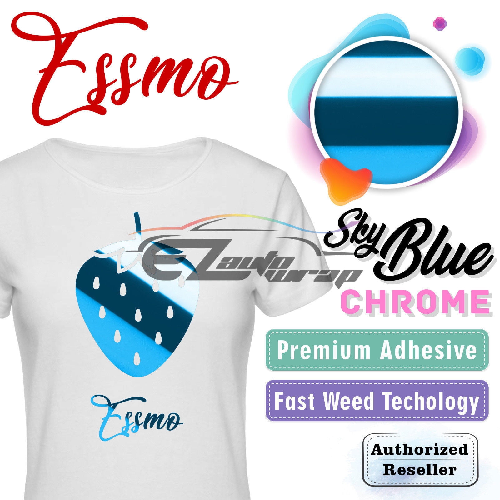 ESSMO Sky Blue Chrome Heat Transfer Vinyl HTV Sheet T-Shirt 20" Wide Iron On Heat Press 20"x360"