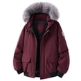 thumbnail image 4 of COSFO Mens Fall Jackets Red Full Zip Up Work Faux Fur Hooded Windbreaker Thick Long Sleeve Men Coat, 4 of 4