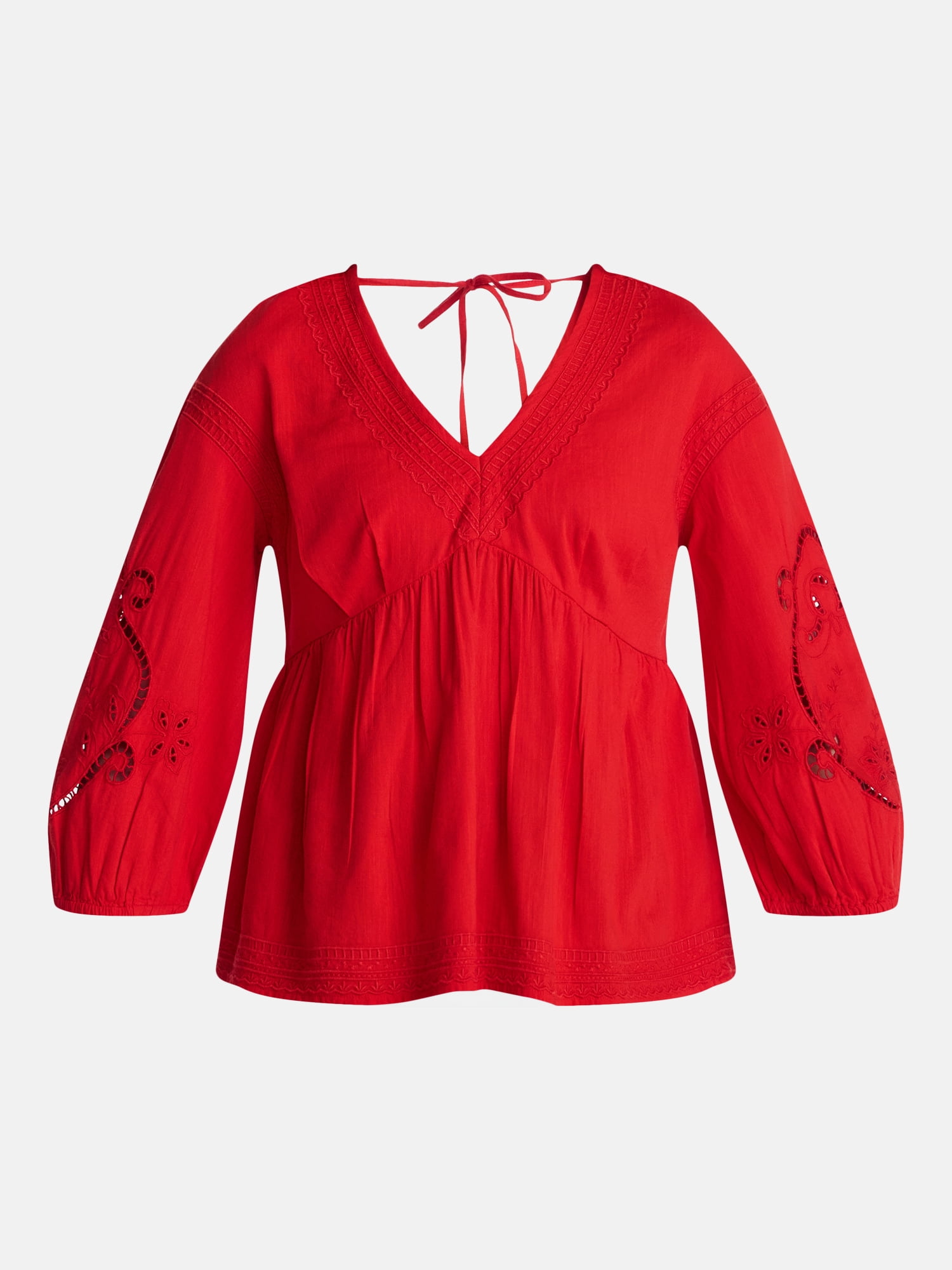 Time and Tru Women's Long Sleeve Poet Sleeve Broderie Anglaise Top, Sizes XS-XXXL