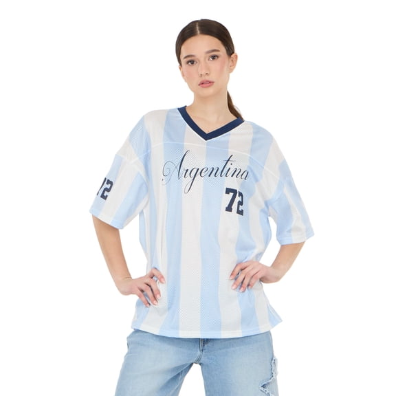 Forever 21 Women's Mesh Oversized Argentina Soccer Jersey Tee, Sizes XXS-XXL