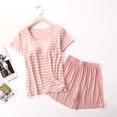 thumbnail image 3 of Women's Plus Size Short Sleeved Pajamas with Chest Pads Loose Striped, Half Sleeve Shorts Suit, 3 of 3