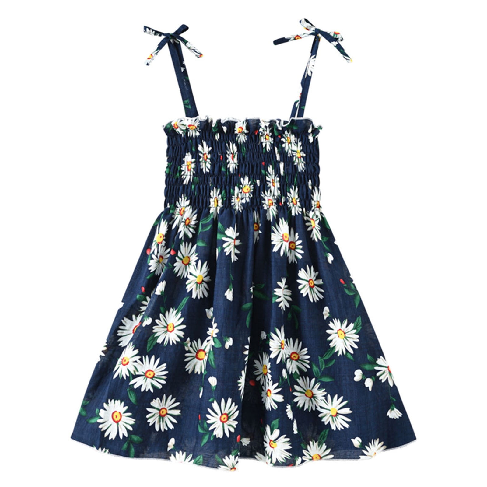 Toddler Baby Kid Girls Floral Flowers Ruched Strap Summer Princess Dress Clothes