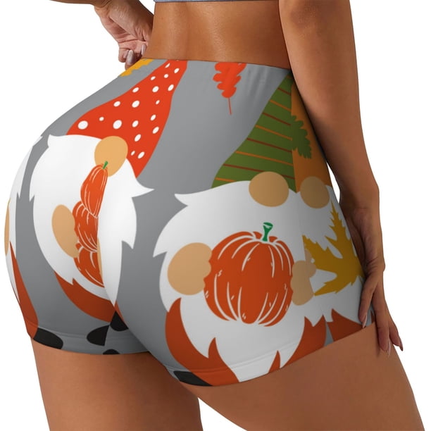 Fotbe Hello Fall Gnomes Shorts Sin Costuras – Shorts Deportivos de Cintura Alta para Mujer, Elásticos para Gimnasio, Yoga, Running o Ciclismo-Large