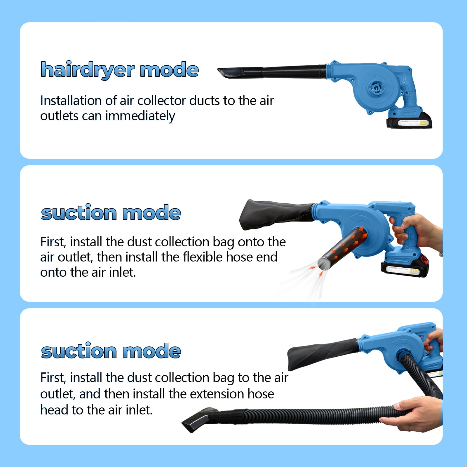 YUIECHER 2-in-1 Cordless Leaf Blower & Vacuum, 300W, 12000RPM, Dual Batteries, Lightweight