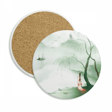 

Waterfront Sadness Chinese Style Watercolor Coaster Cup Mug Tabletop Protection Absorbent Stone
