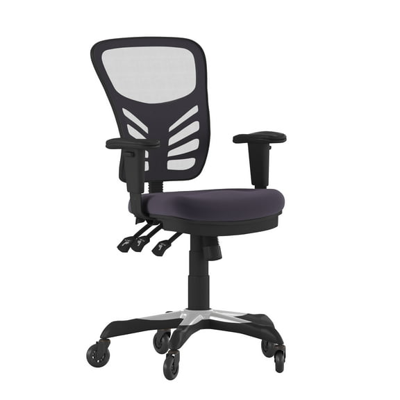 Flash Furniture Nicholas Mid-Back Dark Gray Mesh Multifunction Executive Swivel Ergonomic Office Chair with Adjustable Arms and Transparent Roller Wheels
