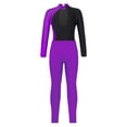 thumbnail image 4 of Yeahdor Girls Long Sleeve Contrast Color Shiny Rhinestone Leotard with Leggings for Gymnastics Dance Skating Purple 10, 4 of 5