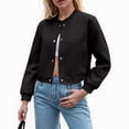 thumbnail image 2 of Womens Cropped Jacket Button Down Long Sleeve Winter Casual Coats Outerwear Women Autumn Winter Cropped, 2 of 5