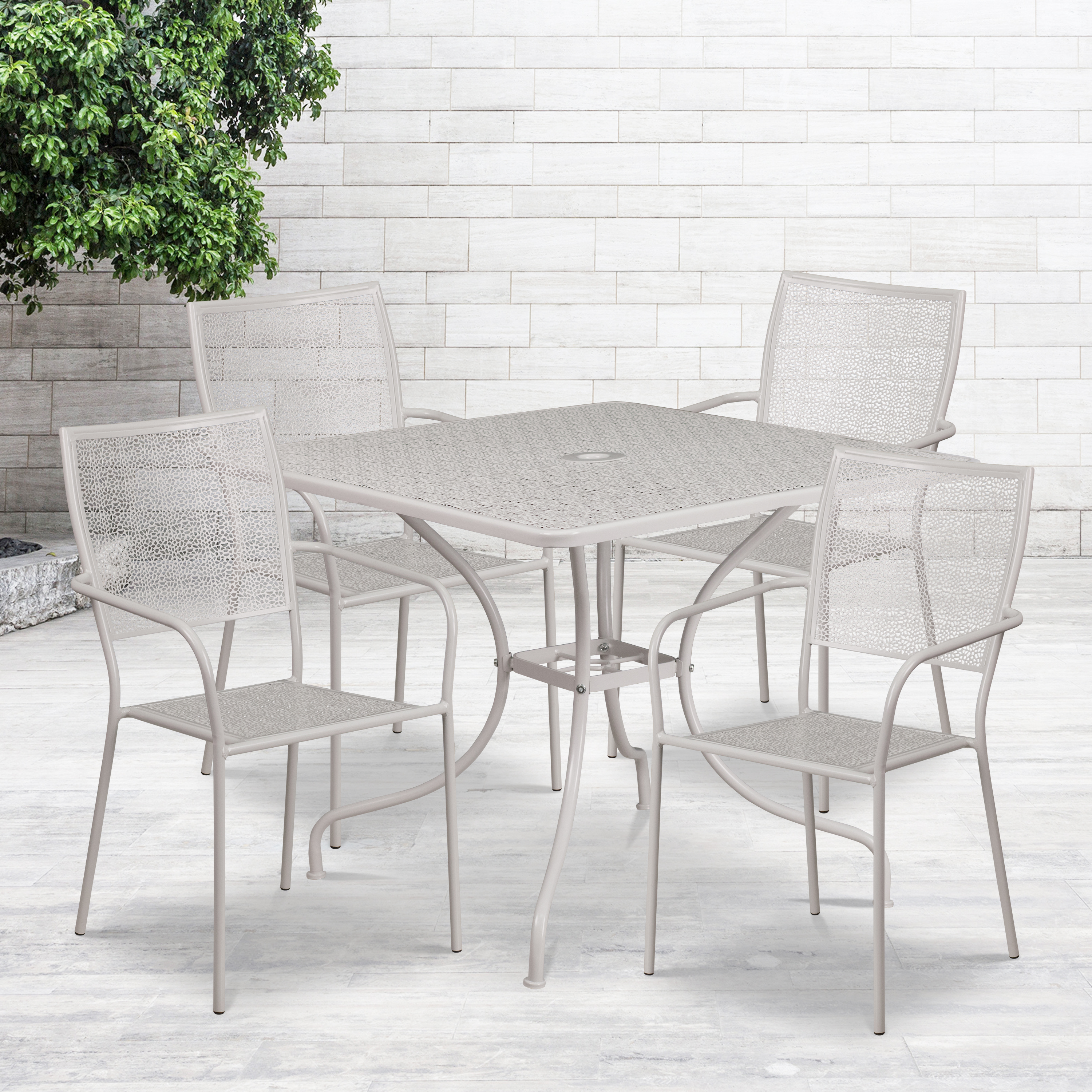 Flash Furniture Oia Commercial Grade 35.5" Square Light Gray Indoor-Outdoor Steel Patio Table Set with 4 Square Back Chairs - image 2 of 5