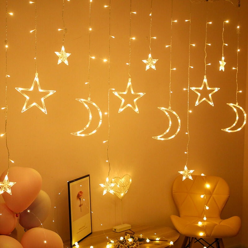 LED Moon Star Curtain Lights Romantic Warm White For Xmas Wedding Party Decor 