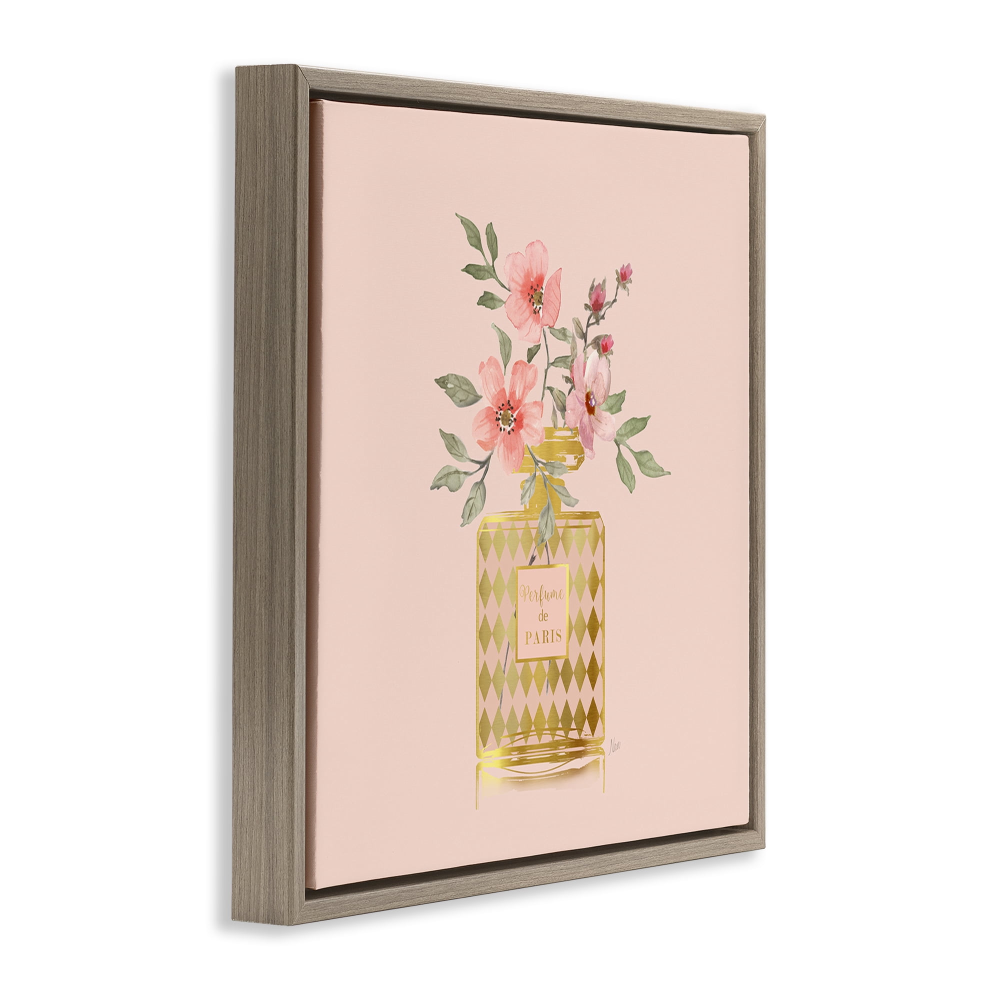 Stupell Industries Patterned Glam Floral Vase Botanical & Floral Painting Brown Floater Framed Art Print Wall Art, 18 x 18