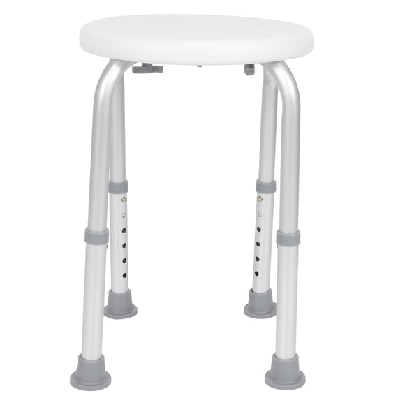 Silla de ducha redonda con altura ajustable y antideslizante para personas mayores.