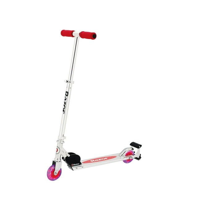 Razor Spark + Kids Folding Kick Scooter with Light Up Wheels and Spark Bar, Red