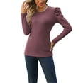thumbnail image 1 of Women's Long Sleeve Shirts Waffle Knit Tunic Tops Puff Sleeve Solid T Shirts, 1 of 6