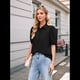 thumbnail image 4 of Camisas de Mujer con Botones, Mangas Abullonadas, Cuello Alto, Blusas Elegantes e Informales. Negro XL, 4 of 8