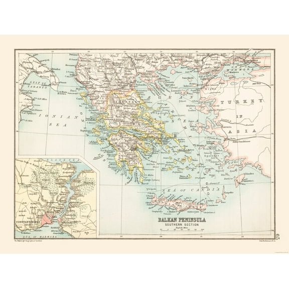 Historic Map - Greece Balkan Peninsula Southern - Bartholomew 1892