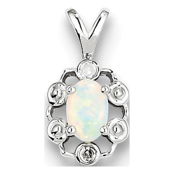 Sterling Silver Rhodium-plated Created Opal & Diam. Pendant QBPD22OCT