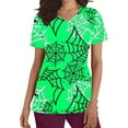 thumbnail image 2 of Up to 65 off!Lolmot Halloween Scrubs Women V-neck Graphic Tees Workwear Spider Web Print Working Uniform Short Sleeve T Shirts Medical Nursing Scrub Tops with Pockets, 2 of 4