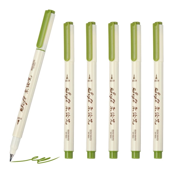 Fineliner Colored Pens, 6 Pcs Dark Green Felt Brush Tip Fineliner Marker Waterproof Ink Watercolor Coloring Book Art Supplies