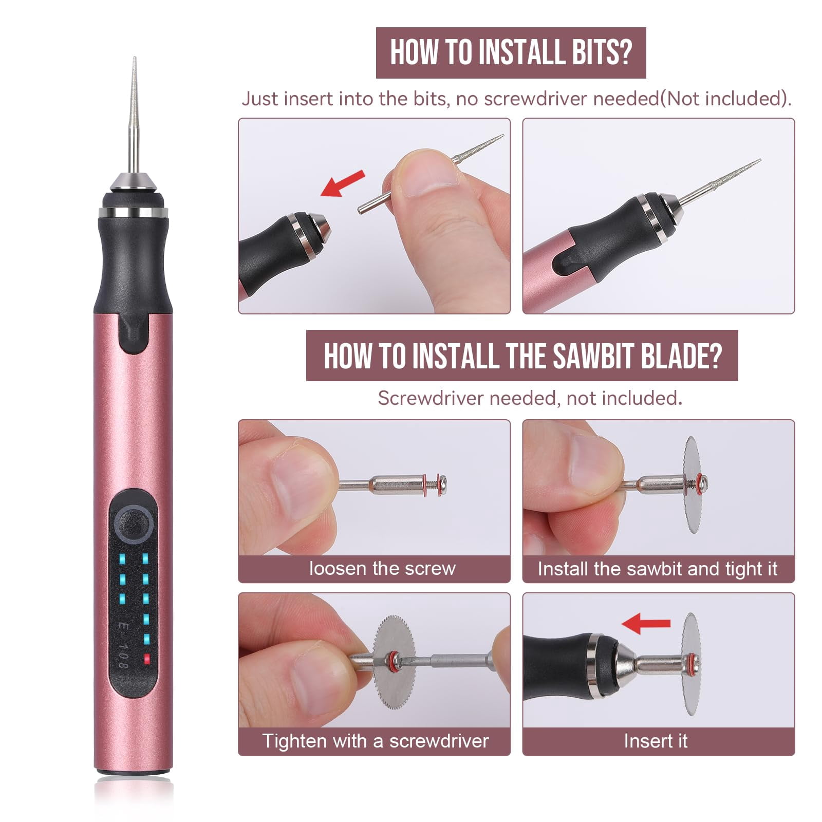 Electric Engraving Pen with 37 Bits, USB Rechargeable Cordless Engraving Machine, Portable DIY Rotary Engraver for Jewelry Wood Glass Stone Carving (Rose red)