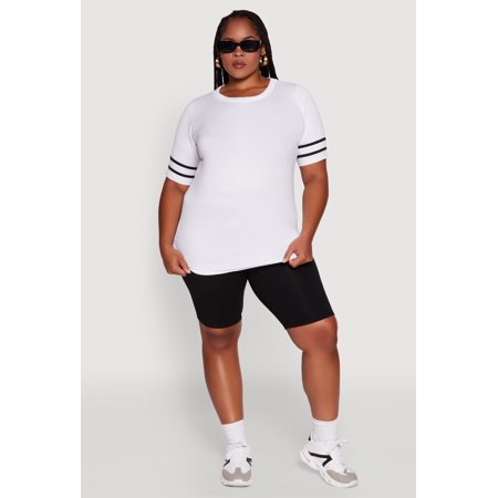 Womens Plus Size Classic Fit Tunic T-Shirt with Varsity Stripes