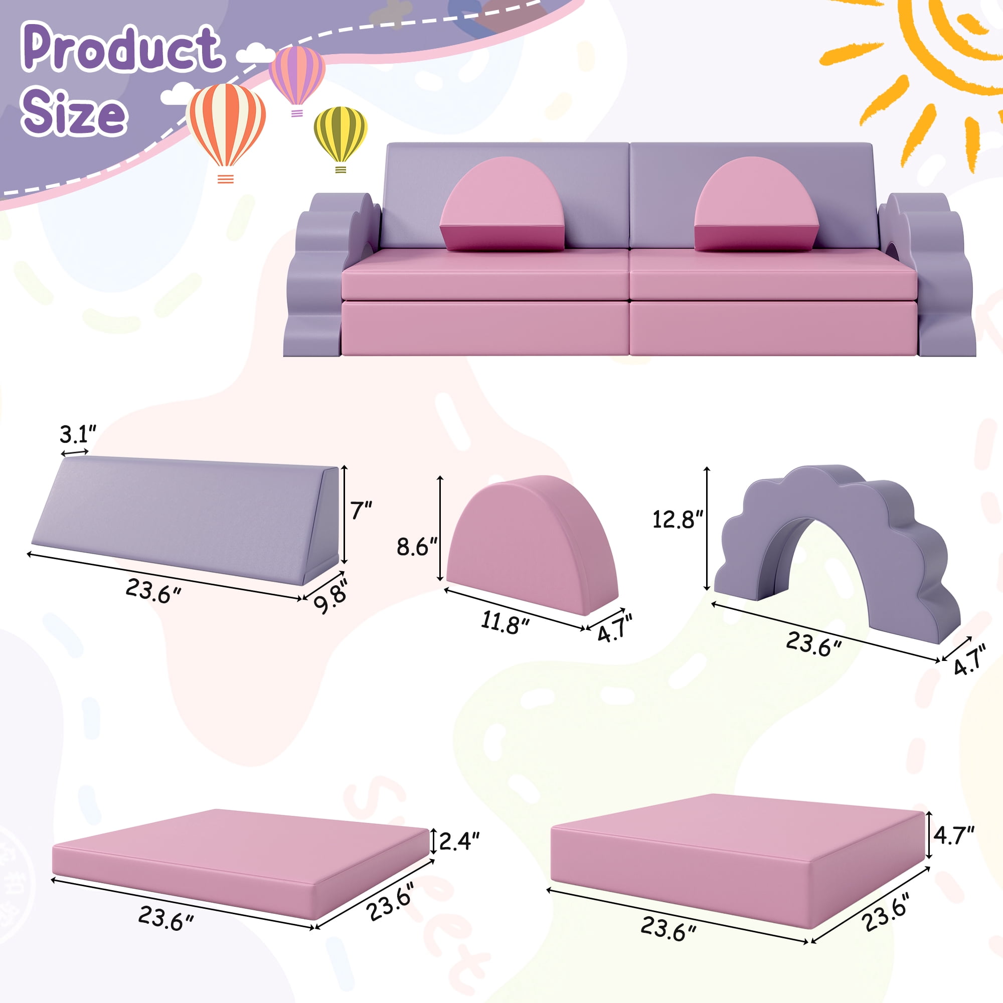 EUROCO 10PCS Kids Couch for Playroom, Baby Climbing Blocks for Nursery, Living Room, Foam Climbing Blocks Convertible Sofa ,Kids Play Couch, Indoor Climbing Structure