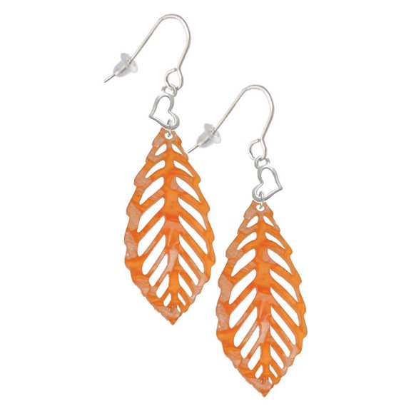Acrylic Large Leaf Pearly Orange Heart French Earrings