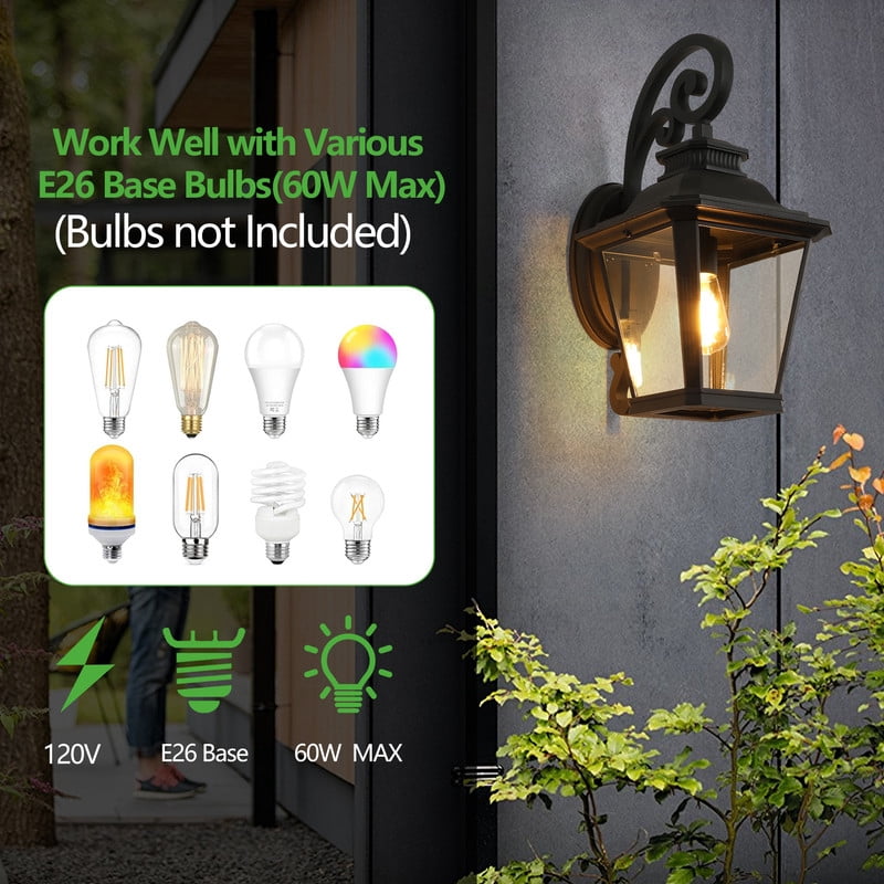 14" Outdoor Wall Lanterns 2-Pack, Vintage Black Exterior Light Fixtures with Clear Glass, Waterproof Wall Sconces for Porch, Patio, Garden, or Doorway (E26 Bulbs Not Included)