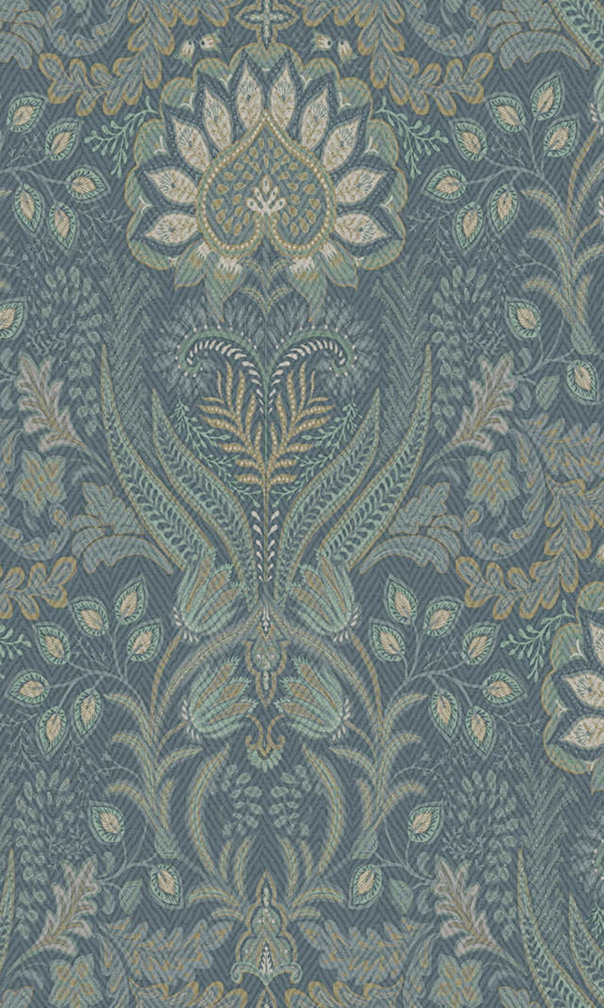 Blue Orange Bold Paisley Design Metallic Damask Wallpaper R8438