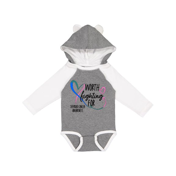 Inktastic Thyroid Cancer Awareness Pink, Blue, Teal Heart Ribbon Boys or Girls Long Sleeve Baby Bodysuit