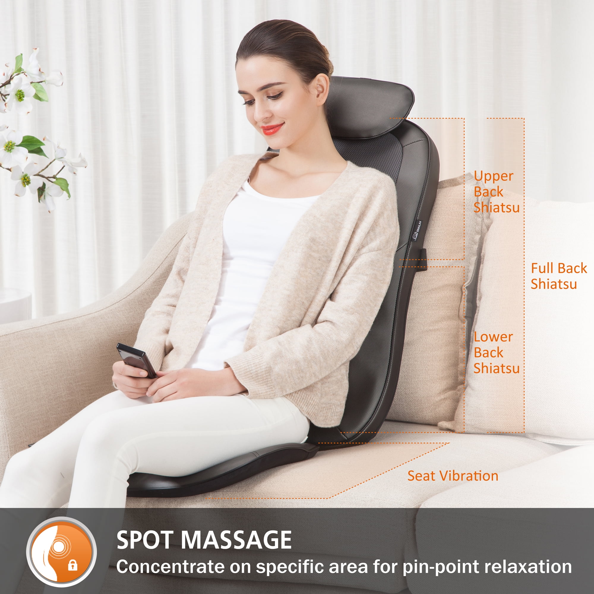 SNAILAX Shiatsu Back Massager with Heat and Deep Kneading Massage Chair Pad  - 234