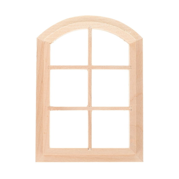 COSMOBETTY 1Set Playhouse Window Mini Dollhouse Accessory Decorative Arched Top 6Pane Windows Simple Color