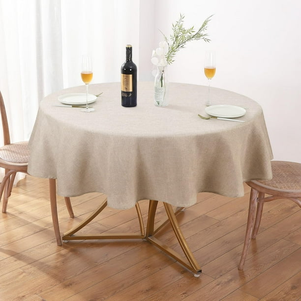 Mantel de lino texturizado AUSSPVOCT, impermeable, 152 cm, redondo