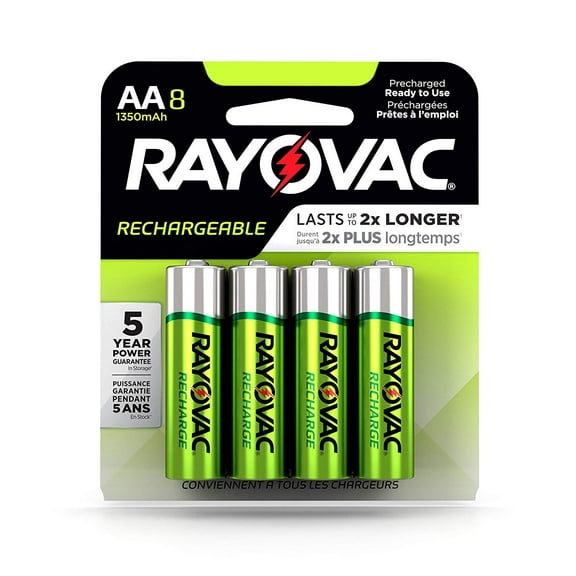 Rayovac Rechargeable 1350mAh NiMH AA Batteries 8 Pack