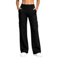 thumbnail image 5 of Women's Yoga Pants with 6 Cargo Pockets Wide Leg Cargo Pants Stretchy Soft Fabric Slim Fit, Pull On, Tummy Control Leggings, Wide Leg, Skinny, Comfort, Hiking Black S, 5 of 9