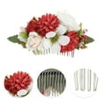 thumbnail image 3 of Unique Bargains 1 Pc Women's Flexible Simulated Flowers Side Comb for Parties Red Polyester Fabric Iron, 3 of 4