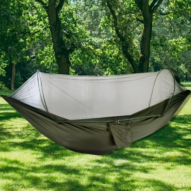 POINTERTECK Outdoor Camping Hammock with Mosquito Net 250x120cm Portable Nylon Hanging Bed Lightweight 600g Tree Hammock with Installation Kit Weather Resistant for Backyard Patio Gard