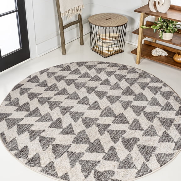 JONATHAN Y MOROCCAN HYPE 9' Round Area Rug, Aisha Moroccan Triangle Geometric - Cream/Gray, MOH206B-9R