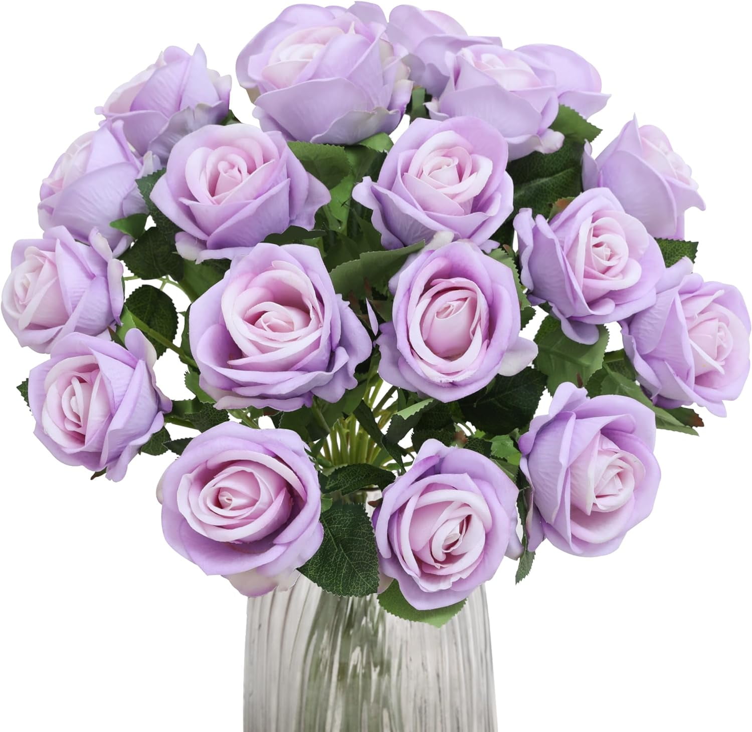 Fake Roses Artificial Silk Flowers - Purple Roses Artificial Faux Flowers with Stems for Home Wedding Centerpiece Hotel Office Decor