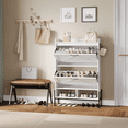 thumbnail image 4 of Farmhouse Shoe Storage Cabinet with Metal Legs, Narrow Hidden Shoe Rack with 2 Flip Drawers, Open Storage and Adjustable Shelves, Freestanding Shoe Organizer for Entryway, 4 of 9