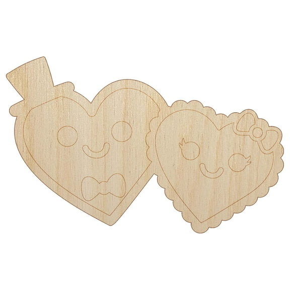 Heart Couple Love Anniversary Valentine's Day Wood Shape Unfinished Piece Cutout Craft DIY Projects - 4.70 Inch Size - 1/8 Inch Thick