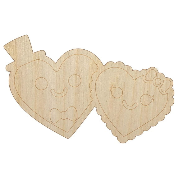 Heart Couple Love Anniversary Valentine's Day Wood Shape Unfinished Piece Cutout Craft DIY Projects - 6.25 Inch Size - 1/8 Inch Thick