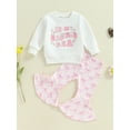 thumbnail image 2 of Suealasg Little Girl Fall Outfits Set 6M 1T 2T 3T 4T Toddler Baby Girl Long Sleeve Letters Print Sweatshirt Tops and Flare Pants 2Pcs Casual Autumn Clothes, 2 of 8