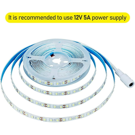 12V LED Strip Light 8mm Width, CRI 90 ,3000K 5M/16.4ft 600LEDs Flexible SMD2835 High Brightness IP20 Indoor LED Tape Lights for Bedroom Kitchen Party etc Decorate( Power Supply Included)