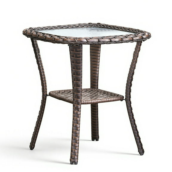 Bellefurn Patio Side Table Outdoor Wicker Side Table,22x20x20 inch Rattan Patio End Table for Living Room Outside Balcony Porch Backyard Deck