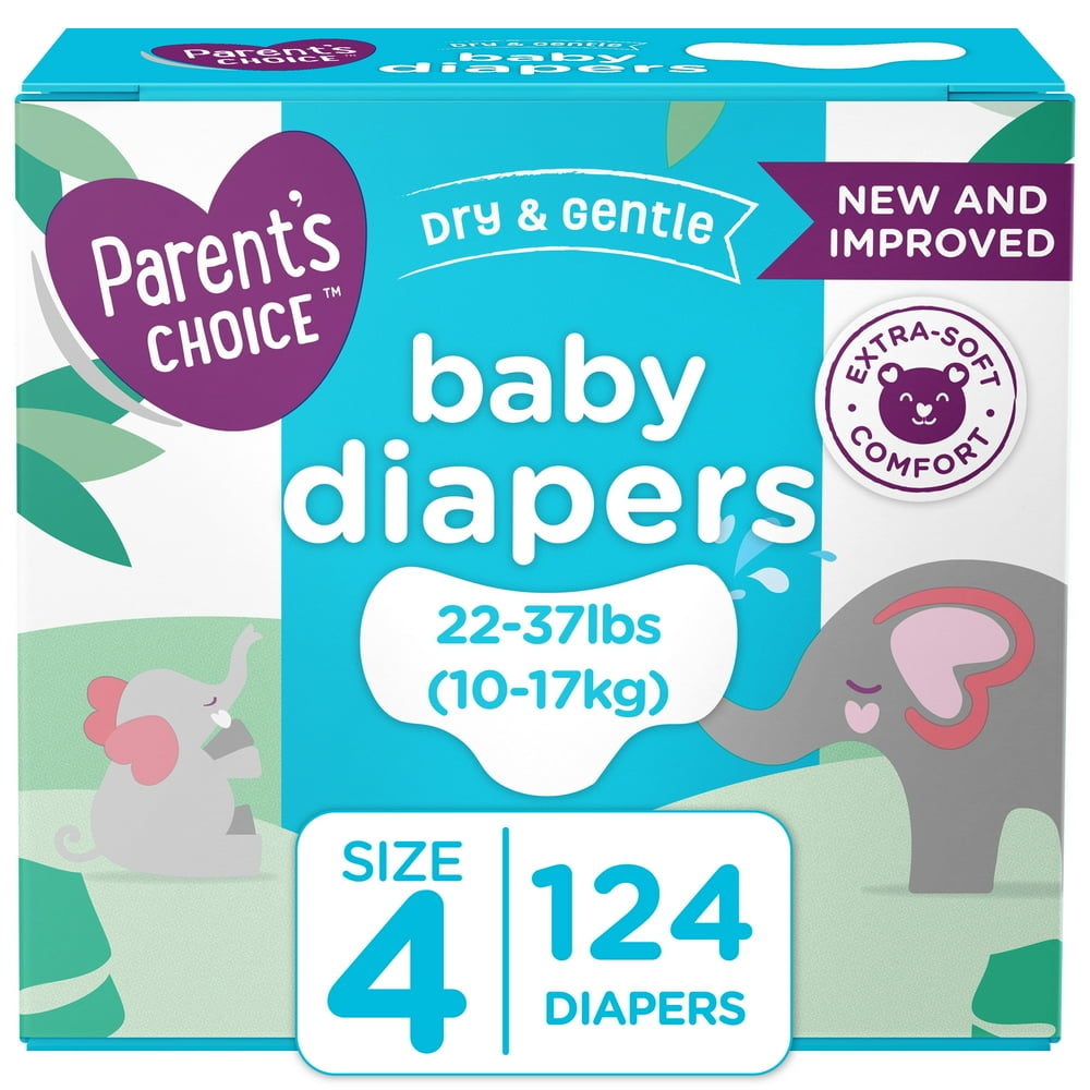 Parent's Choice Dry and Gentle Baby Diapers, Size 4, 124 Count