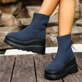 thumbnail image 6 of PiGOGI Women's Knit Elastic Ankle Boots Round Toe Wedge Heel Winter Casual Boots for Women Navy 36, 6 of 6